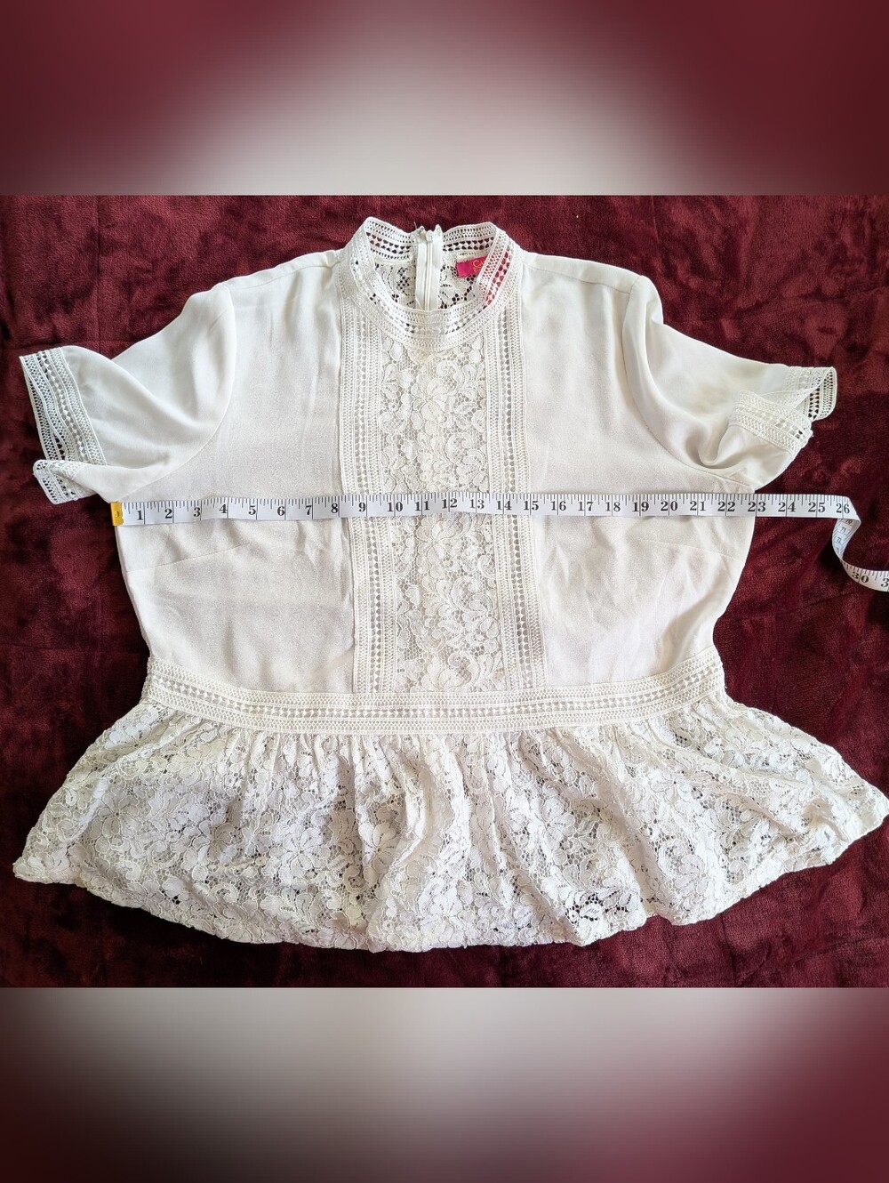 Catherine Malandrino Lace Contrast Peplum Blouse